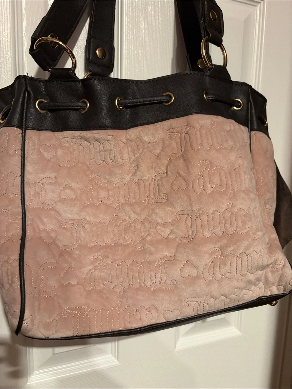 BNWT JUICY COUTURE Y2K Coquette Pink and Brown Embroidered Logo Shoulder Bag